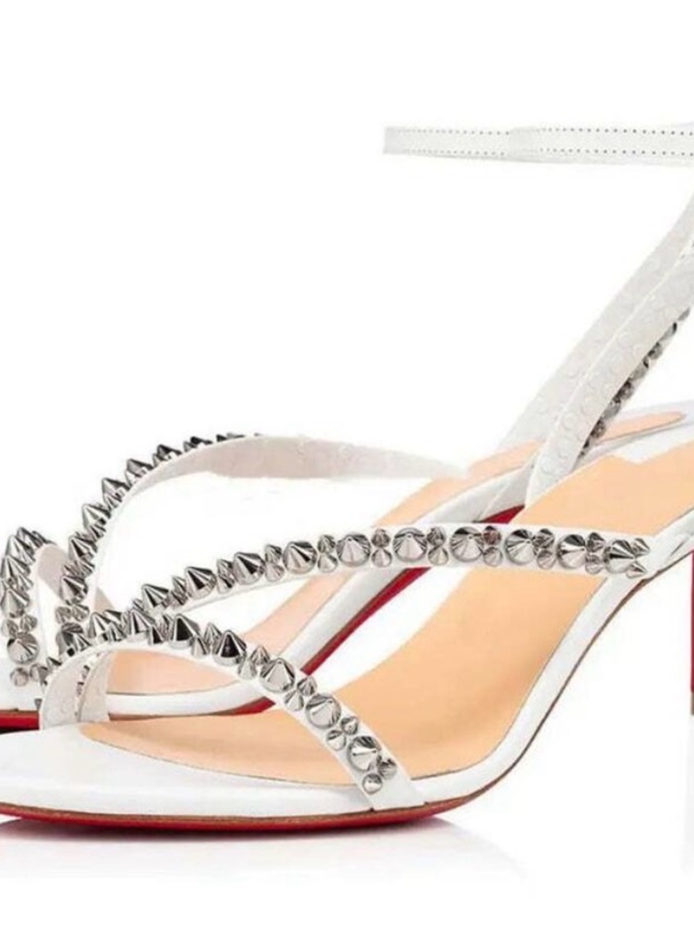 Christian Louboutin Mafaldina Spikes 70 White Ankle Strap Sandal Heel Pump 40